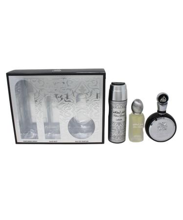 Lattafa Fakhar for Men 3 Piece Set (3.4 Oz Eau de Parfum Spray + 1.7 Oz Hair Mist + 6.7 Oz Deodorant Spray) - Buy Online on GoSupps.com