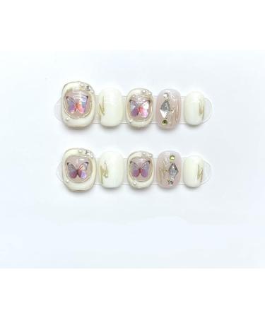 Handmade Fake Nail Patches with Butterfly Design and Pearl Enhancement for Short Round Nails(S) - Buy Online on GoSupps.com