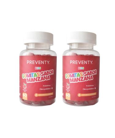 Preventy Duo Pack Gummies Probiotic Prebiotics. Apple Flavor 60 Count (Pack of 2) Natural Red
