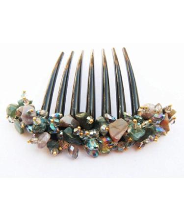 French twist hair comb Ornamented along the top of the heading with Stone Green.