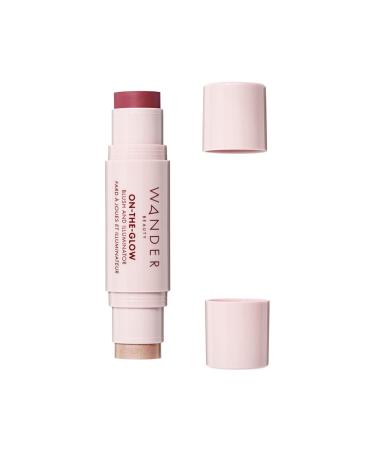 Wander Beauty On-the-Glow Blush and Illuminator - Strawberry Fields/Nude Glow - 7-in-1 Hydrating Cream Blush & Highlighting Stick - Stick Blush for Cheeks  Lip  Face & Body- Highlighter Makeup & Blush