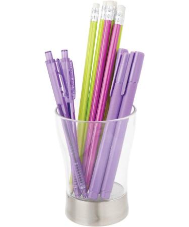 MDesign Set of 2 Decorative Toothbrush Cups BPA-Free Rustproof Bathroom Holder for Razors & Cosmetics in Transparent/Matt Silver - Buy Online on GoSupps.com