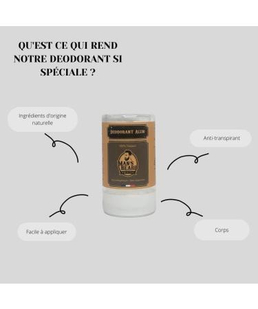Man's beard - Genuine Alum Stone Deodorant 60 grams - Without aluminum chlorohydrate - 100% NATURAL Deodorant - Made in France - Buy Online on GoSupps.com