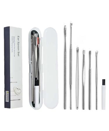 Ear Wax Removal Kit 7 Pcs Ear Pick Earwax Removal Tool Ear Cleansing Tool Set Stainless Steel Ear Wax Remover with Storage Box Reusable Ear Curette Wax Removal Set for Children & Adults 7 Piece Set