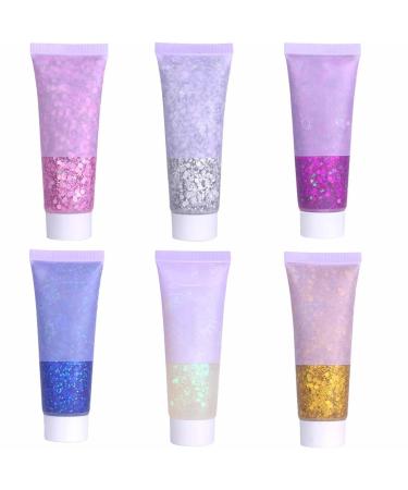 VIVIIHOO Glitter face makeup kit - 6 colors of thick iridescent glitter for nails eyes lips hair and body - Easy to apply and remove. Ideal