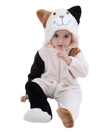 Doladola Unisex Baby Onesies Animal Cartoon Cat Jumpsuits Toddler's Hooded Rompers Outfit 6-12 Months Beige Cat