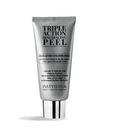 Instytutum Triple Action Resurfacing Peel 2 oz / 60 ml Multi-Action Exfoliating Facial Treatment with Glycolic Acid Salicylic Acid Papaya Enzymes Blue-Green Algae & Hyaluronic Acid