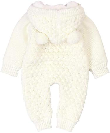 VICROAD Baby Hooded Knitted Romper | Unisex Onesie 18-24 Months | Warm Sweater Jumpsuit Outfit in Beige - Buy Online on GoSupps.com