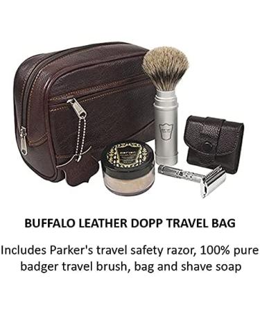 Buy Parker Travel Shaving Set | Dopp Bag Razor Brush & Soap for Perfect Grooming Worldwide - Buy Online on GoSupps.com