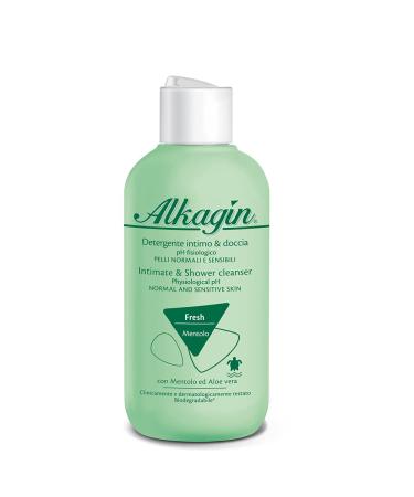 Alkagin Physiological pH underwear and shower cleaner for the whole body hygiene enically enriched with menthol and aloe vera for normal and sensitive skin 250 ml format