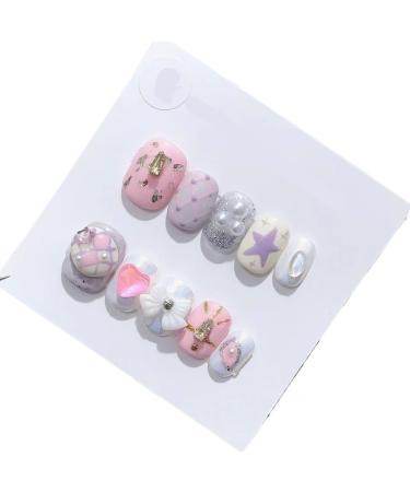 Handmade Long and Short Nail Patches for Artificial Nail Enhancement(Color:19532 Size:S)