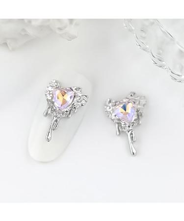 clinmday 10Pcs DIY Nail Art 3D Heart Faux Crystal Alloy Charms Decoration for Phone Case Necklace Jewelry Women Girls Manicure Supplies Purple - Buy Online on GoSupps.com