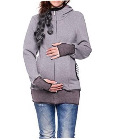 SouiWuzi Maternity Baby Carrier Hoodie | Kangaroo Jacket Coat Sweatshirt for Women | Gray Maternity Baby Wearing Jacket - Buy Online on GoSupps.com
