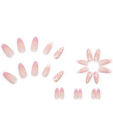 Almond Fake Nails Short 24Pcs White French False Nails with Flower Designs - Nail Art Pink Set for Women - Includes Nail Glue - Press On Nails for Girls - Buy Online on GoSupps.com