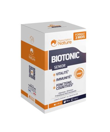 Prescription Nature - BIOTONIC SENIOR - Food Supplement - Fatigue, Nervous System, Cognitive Functions - Vitamins A, B, C, D, E, Zinc, Probiotics - Made in France - 90 Capsules