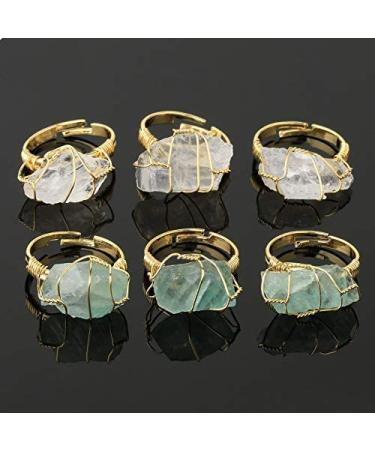 Colorful Bling Raw Green Fluorite Crystal Stone Statement Ring for Women - Adjustable Copper Wire Wrapped Gemstone Jewelry - Buy Online on GoSupps.com