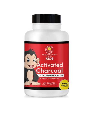 Charcoal House Chewable Activated Charcoal Tablets for Kids | Natural, Vegan, Non-GMO & Gluten Free | for Teeth, Stomach, Gas & Nausea | USP Food Grade | 135 ct.