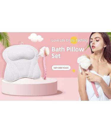 Foldrabbit Bath Tub Pillow Headrest with Dual-Sided Long Handle Brush - Spa Bath Accessories in White - Buy Online on GoSupps.com