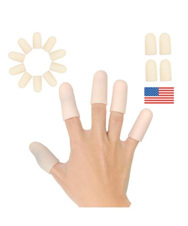 Gel Finger Cots, Finger Protector Support(14 PCS) New Material Finger Sleeves Great for Trigger Finger, Hand Eczema, Finger Cracking, Finger Arthritis and More. (Beige, Short)