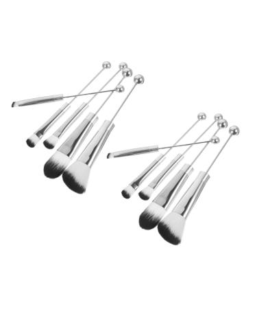Angoily 2 Sets Metal Handle Makeup Brush Stainless Steel Handle Makeup Brushed Loose Powder Brush Face Oblique Head Blush Brush Concealer Brush Travel Eyebrow Brush Aluminum Alloy