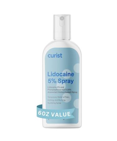 Curist Lidocaine 5% Numbing Spray Pain Relief Mist 6oz - Numbing Topical Lidocaine Hemorrhoid Spray with Aloe & Phenylephrine - Topical Anesthetic for Pain Itching & Burning 6 Ounce (Pack of 1)