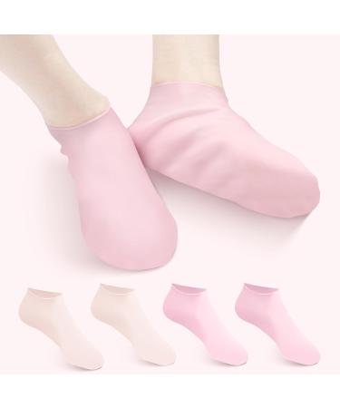 2 Pairs Silicone Moisturizing Pedicure Socks for Women - Pink Beige - Buy Online on GoSupps.com