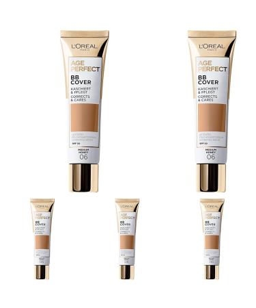 L'Oreal Paris Age Perfect BB Cream 06 Medium Honey light-weight Infused with hydrating serum Vitamin B3 SPF 50 (Pack of 5) 06 Medium Honey 30 millilitre (Pack of 5)