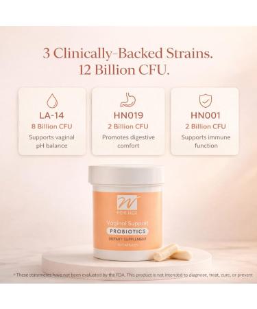 WforHer Vaginal Probiotics for Women - 12 Billion CFU with LA-14 & Rhamnosus - Supports pH Balance Flora & Feminine Wellness - Clinically Studied Strains - 30 Capsules - Buy Online on GoSupps.com