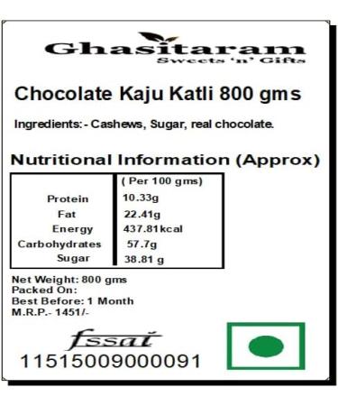 Ghasitaram Gifts Rakhi Gifts for Brothers Rakhi Sweets - Ghasitarams Sweets Chocolate Kaju Katli 800 GMS with Beads Rakhi - Buy Online on GoSupps.com