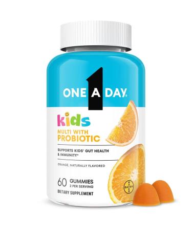 One A Day Kids Multivitamin with Probiotic Multivitamin Gummies Kids Probiotic for Digestive Health Gummy Vitamins with Vitamin D for Immune Support Orange Flavor 60 Count