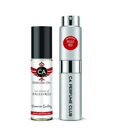 CA Perfume Duo Impression of Lauren Paulo Red For Men Eau de Parfum Refillable Atomizer Sprayer + Fragrance Body Oil Long Lasting Sample Travel Size Roll-On Bottle 0.27 Fl Oz+0.33 Fl Oz