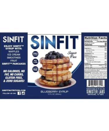 Sin Fit Pancake Syrup | Sugar Free Syrup | Zero Calories Sugar-Free No Carbohydrates No Fat Gluten Free | 60 mL Per Serving | 12 Fl Oz. / 355 mL (Blueberry) - Buy Online on GoSupps.com
