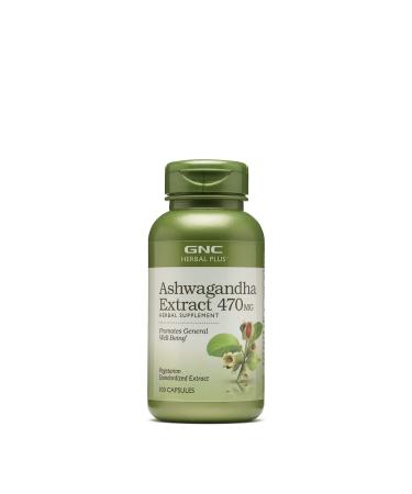 GNC Herbal Plus Ashwagandha Extract 470mg, 100 Capsules, Promotes General Well-Being