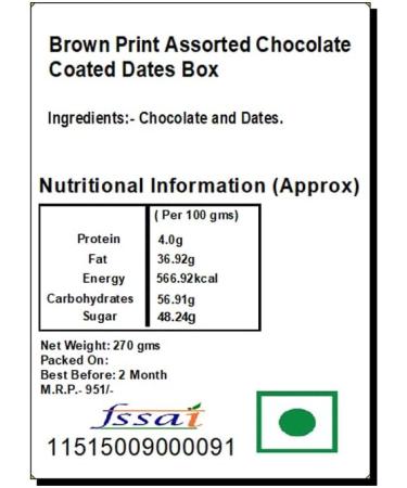 Ghasitaram Gifts Rakhi Gifts for Brothers Dryfruit - Brown Print Assorted Chocolate Coated Dates Box with 2 Pearl Rakhis - Buy Online on GoSupps.com