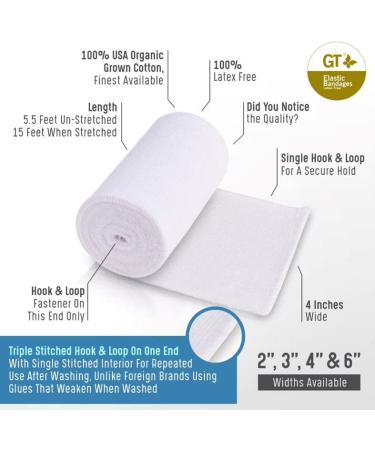 GT Soft Organic USA Cotton Elastic Bandage Set | Latex-Free White | 4 & 3 Wraps | Washable Reusable | Single Hook & Loop Closure - Buy Online on GoSupps.com