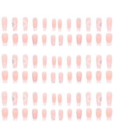 AJTUTUS False s Flower Full Cover Tips French White Tip Stick On Rhinestones Press On for Women