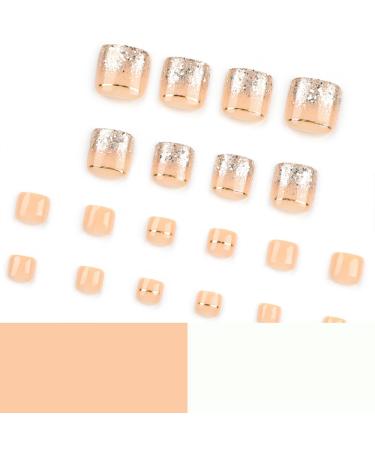 24 Pcs Nude Press on Toenails - SHANRUN Full Cover Acrylic Toe Nails with Gold Glitter Design | Fake French Gel X Nail Tips & Jelly Glue Kit - Buy Online on GoSupps.com