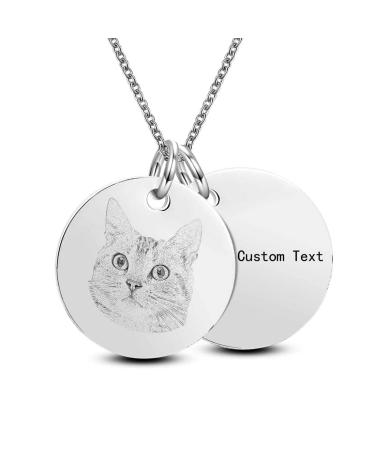 Catoka personalized photo necklace cat heart necklace sterling silver woman dog mother gift souvenir memory & pet lover custom engraved trailer chain double circle