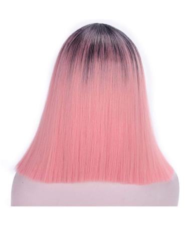 This Is A Wig Pink Wig Short Straight Synthetic Wig Women's Blunt Cut Wig Can Role Play Middle Part Natural Hair 14inches R2-1632