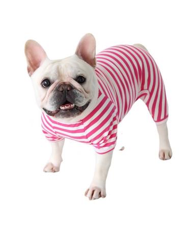Bt Bear Fat dog clothing classic striped pajamas soft cotton overall pug French bulldog one -piece costume for cats puppies small medium -sized dogs (pink m) medium hot pink