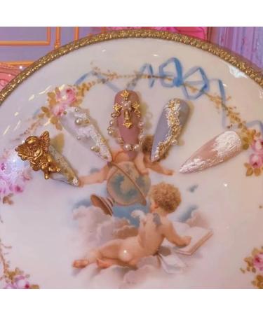 Temperament-enhancing nail plate hand-customized nail dressing nail finished product fake nails retro gypsum explosion Joker white detachable (10-piece)(XS)