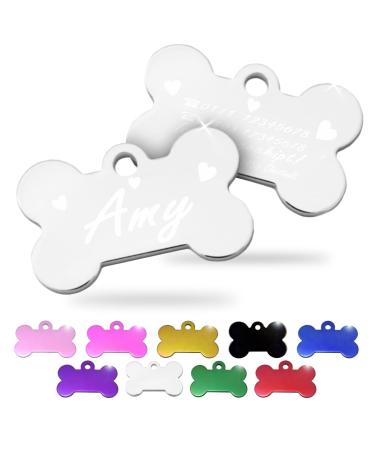 Ibera Gifts - Personalized pendants for medium -sized to large dogs and cats in bone shape - engraving dog brand collar dog neck band Name personalized dog (silver heart) heart silver
