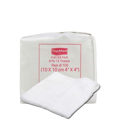 Cotton Gauze Swabs Cheese Cloth Non-Sterile White 8 Ply 13 Threads Pack of 100 (10 X 10 CM 4" X 4")