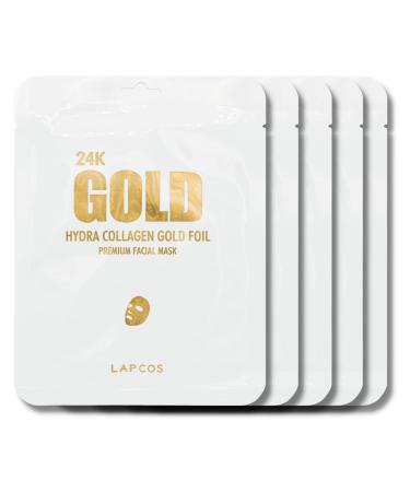 LAPCOS 24K Gold Hydra Collagen Premium Face Mask (5 Pack) Anti Wrinkle Treatment for Fine Lines & Puffiness - Korean Skin Care for Firm Hydrated Skin 1 Count (Pack of 5) 5.0