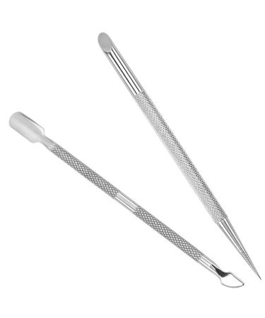 2 Piece Set Professional Stainless Steel Dual Head Cuticle Pusher Non Slip Double Ended Nail Art Cuticle Remove Professional Nail Cuticle Pusher Nail Art Tools Scraper and Cleaner for Salon and Home