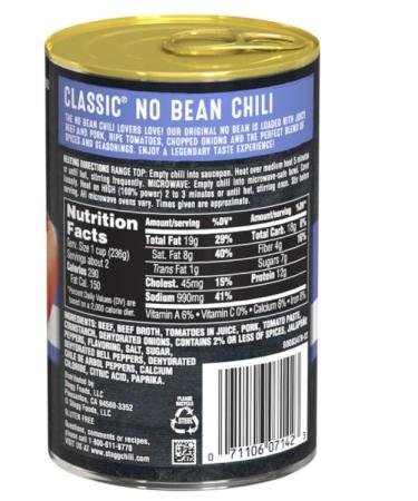 Stagg CLASSIC Chili No Beans 15 oz (12-Pack) - Delicious and Convenient Option for Chili Lovers - Buy Online on GoSupps.com