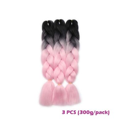 SEGO 3 Pieces Ombre Braiding Hair Extensions - 24 Two-Tone Black & Pink Crochet Braid Hair for Stylish Looks - Buy Online on GoSupps.com