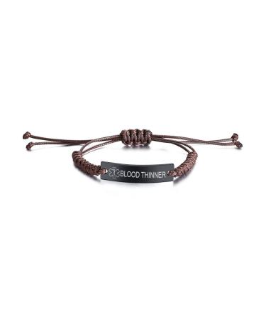 VNOX Free Custom Engraving Braided Rope Emergency Medical Alert ID Identification Bracelet for Women Men Kids 4-9 Inches diabetes on insulin 3.5 9.8 Inches-Brown