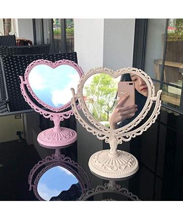D&X 7-Inch Lovely Heart Mirror | 360 Rotation Double Sided Magnifying Makeup Mirror | Bathroom Bedroom Vanity | Cute Vintage Design (Beige Heart-Shaped) - Buy Online on GoSupps.com