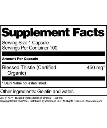 Blessed Thistle (Certified Organic) - 450 mg (100 Capsules ZIN: 517577) - Buy Online on GoSupps.com